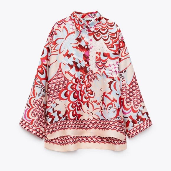 Zara Tops - Zara Floral Printed Satin Shirt size M